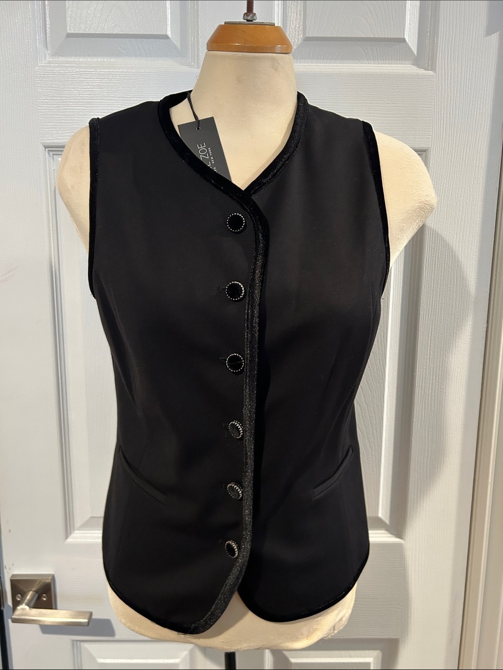 Rachel Zoe Black Sleeveless Buttoned Vest with Velvet Trim